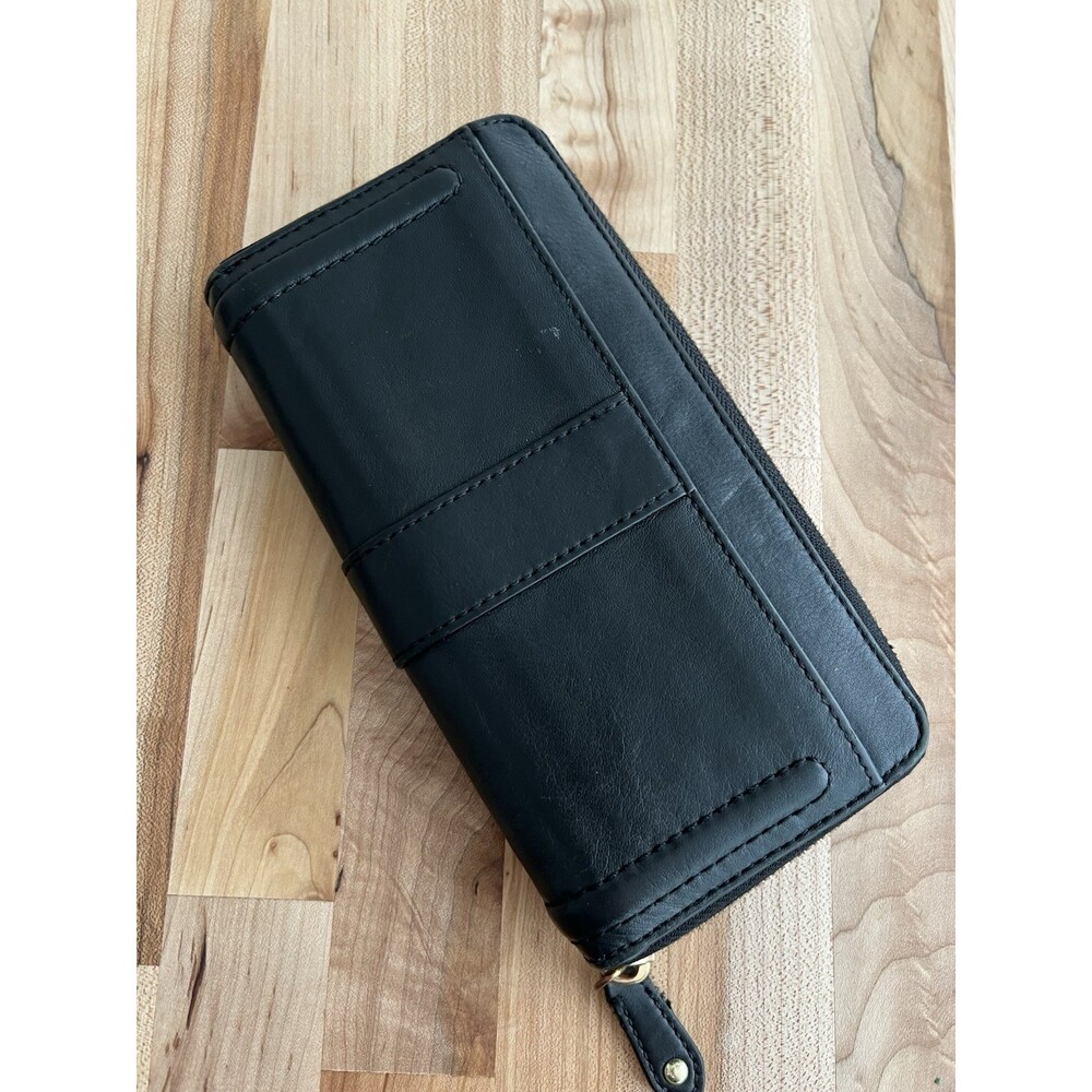 Coach Black Leather Buckle Accordion Checkbook Wallet Coin Zip Credit Card Slots - Picture 2 of 8